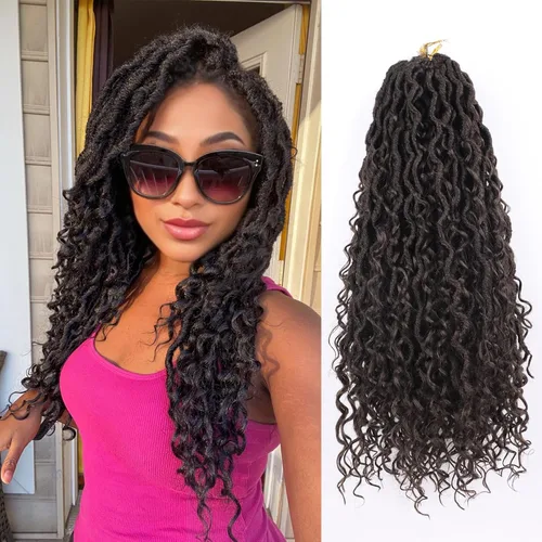 Miniatura 58 de Cabello de Crochet de 8 Pulgadas para Mujeres Negras, 7 Paquetes de Cabello de Crochet Goddess Locs con Puntas Rizadas, Locs Falsos Cortos con Bucle