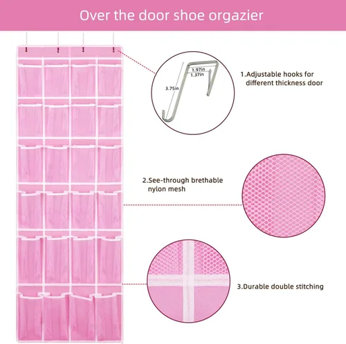 Miniatura 4 de SAVERHO Organizador colgante de zapatos, organizador de zapatos sobre la puerta con 24 bolsillos de malla transpirable para hombres, mujeres