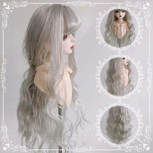 Miniatura 2 de GLOGLOW Peluca de muñeca de 1/6, suave al tacto, peluca articulada con calor recortable con flequillo para disfraz de muñeca, accesorios Plata Gris