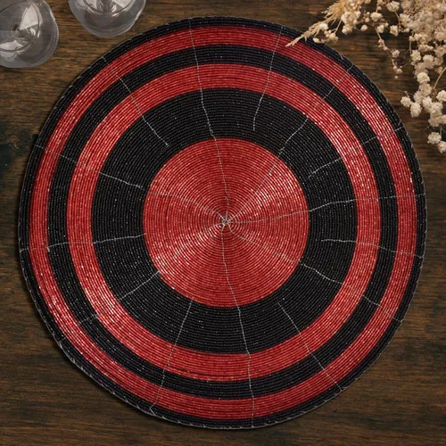 Miniatura 2 de Decozen Juego de 4 Manteles Individuales Redondos con Cuentas, de 14 Pulgadas, Rojos, Hechos a Mano con Cuentas de Vidrio, para Decoración de Mesa