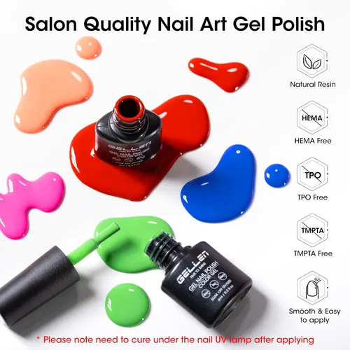 Miniatura 3 de Gellen HEMA TMPTA TPO - Juego de 24 esmaltes de uñas de gel, 20 colores de esmalte de gel con capa base y capa superior mate brillante de ojo