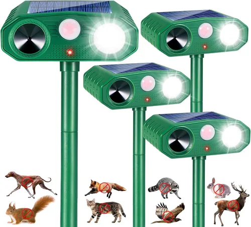 Repelente solar ultrasónico de animales, repelente de gatos al aire libre con sensor de movimiento, repelente ultrasónico de gatos, repelente de