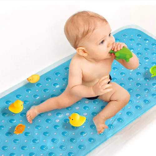 Sheepping Alfombra de baño para bebé antideslizante extra larga para niños, de 40 x 16 pulgadas, alfombrilla de baño ecológica con 200 ventosas Azul
