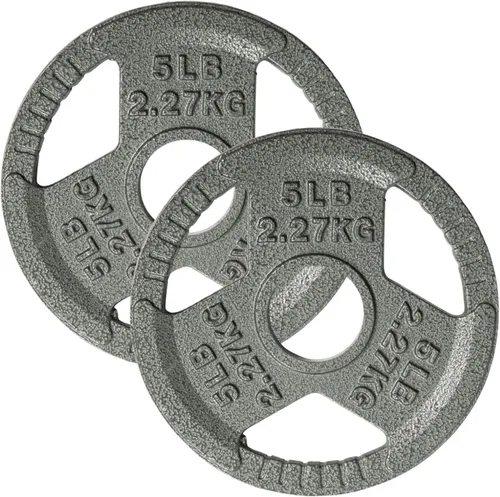 Yes4All - Discos de pesas olímpicos de hierro fundido con asas tri-grip de 2 pulgadas, discos de pesas para levantamiento con acabado suave y G. 5.0