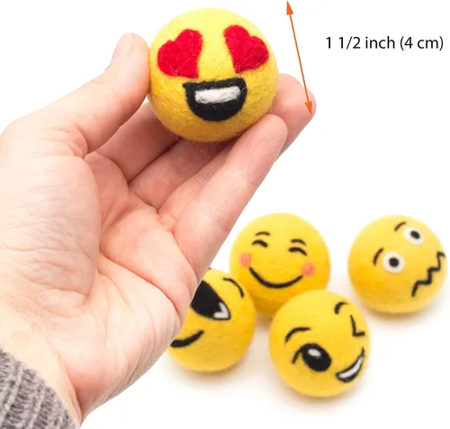 Miniatura 5 de Glaciart One Juguete de lana con emoji para gatos, 5 piezas con hierba gatera, enriquecimiento suave y mullido, juguete para gatos de fieltro 100%