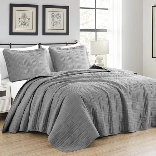 Chezmoi Collection Kingston Juego de Colcha Tamaño King, 3 Piezas Gris Colcha Acolchada de Microfibra Ligera de Gran Tamaño Cubrecama (118"x106")