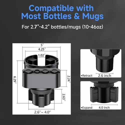 Miniatura 5 de GDQ Expansor de portavasos 2 en 1 para automóvil con organizador de monedas, base ajustable, ajuste universal para la mayoría de vehículos