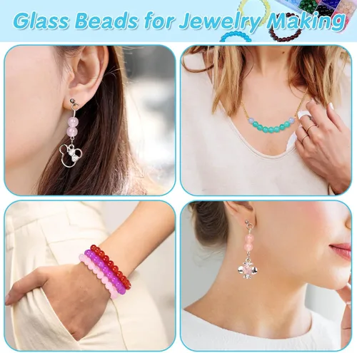 Miniatura 5 de shynek 1400 Piezas Cuentas de Vidrio Redondas de 8mm para Hacer Joyas, 28 Colores Cuentas de Cristal para Pulseras Hacer Joyas y Manualidades DIY