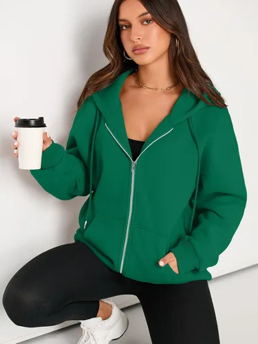 Miniatura 2 de EFAN Sudaderas con capucha lindas para mujer con cordón y cremallera, chaqueta de otoño de gran tamaño, sudaderas casuales con bolsillo