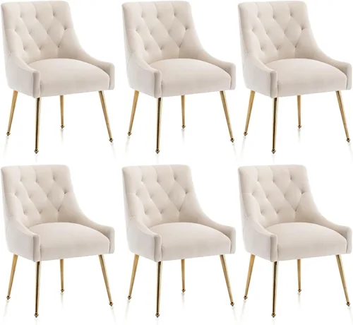 Miniatura 14 de Juego de 2 sillas de comedor, sillas de comedor modernas de terciopelo con patas doradas, elegantes sillas decorativas acolchadas para recepción