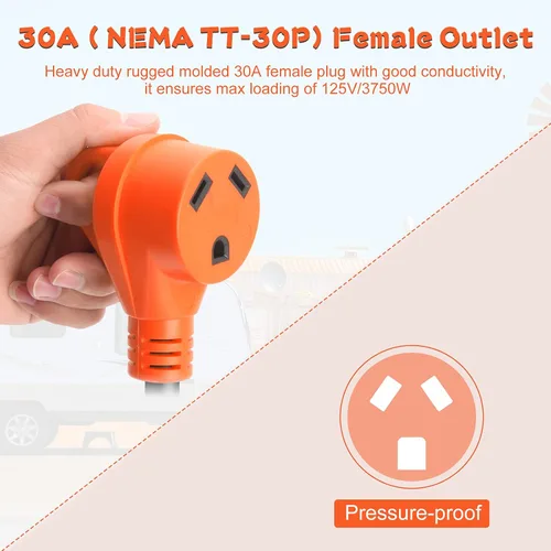 Miniatura 2 de Adaptador de RV macho de 50 amperios a 30 amperios hembra de 12 pulgadas, NEMA 14-50P a NEMA TT-30R, 125V 3750W STW 10 AWG 50M/30F Adaptador