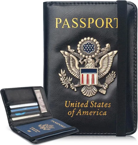 Coowayze Funda para pasaporte para mujeres y hombres, funda de cuero para pasaporte estadounidense con ranura para tarjeta de vacunación para