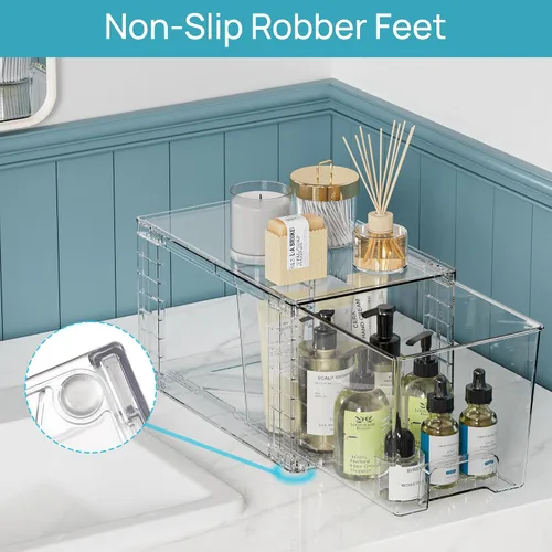 Miniatura 5 de Vtopmart Paquete de 4 cajones de almacenamiento apilables transparentes, para debajo del fregadero y la cocina, cajones de plástico fáciles