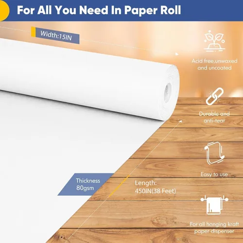 Miniatura 9 de Vanhench Papel de regalo negro de 36" x 1500" (125 pies), rollo de papel kraft de color sólido para tablón de anuncios, construcción de pósteres