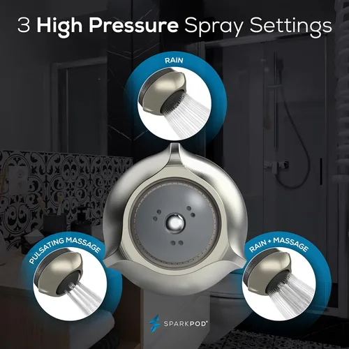 Miniatura 5 de SparkPod Cabezales de Ducha de Alta Presión Extrema de 3 Pulgadas - Aumentando la Presión con Modo de Lluvia, Masaje y Pulsación, Potente Cabezal