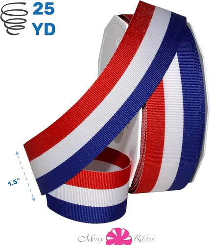 Miniatura 2 de Morex Ribbon 93609/25-914 - Cinta patriótica de grogrén a rayas de 1.5 pulgadas x 25 yardas para envolver regalos, rojo/blanco/azul, decoraciones