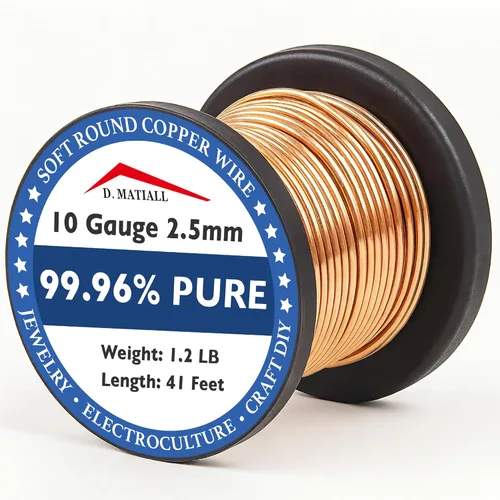 Alambre de cobre 99.96% puro, calibre 10, 0.098 in - 41 pies, carrete de 1.2 libras, alambre de cobre redondo suave para jardinería, electrocultura,