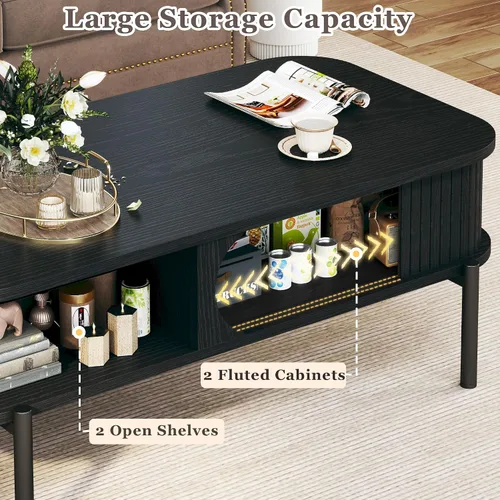 Miniatura 4 de Mesa de café, mesas de café modernas de mediados de siglo de 39.4" para la sala de estar, mesa de café con almacenamiento, estante abierto, mesa