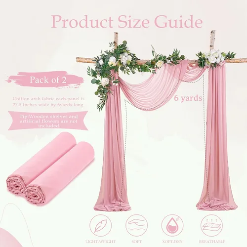 Miniatura 3 de Cortinas de boda con rosas polvorientas, 2 paneles de 6 yardas, cortinas de fondo transparentes para despedida de soltera, arcos de boda