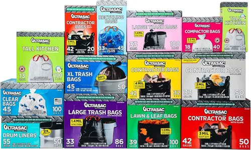 Miniatura 6 de Ultrasac Bolsas de basura de 33 galones – (100 unidades con lazos) – 39 x 33 pulgadas – Bolsas de basura negras de calidad profesional grandes