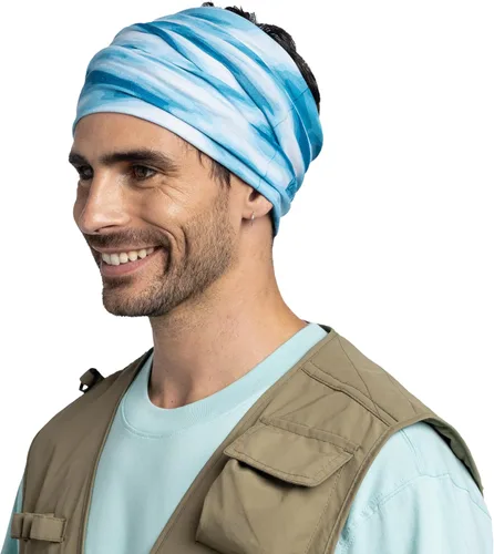 Miniatura 4 de BUFF CoolNet UV Polaina para el cuello, Protección solar UPF 50, Transpirable, Versátil, Mascarilla de secado rápido, Negro y Azul, Talla para Sun