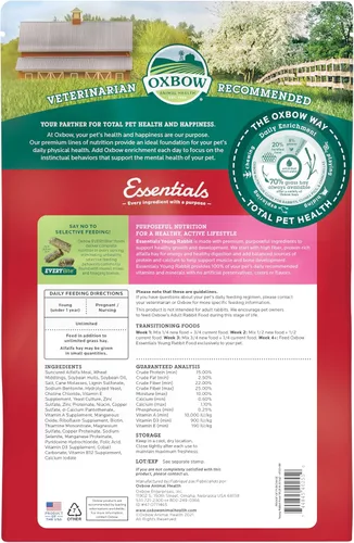 Miniatura 2 de Oxbow Essentials - Alimento para conejos, conejo joven, fabricado con Oxbow Timothy, pellets de comida para mascotas para conejos, productos