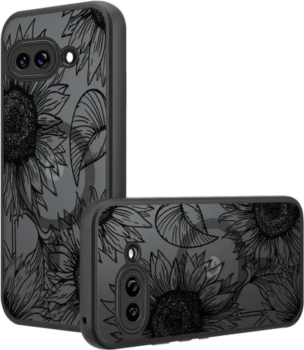 Miniatura 24 de Funda magnética para Google Pixel 10A [Compatible con MagSafe] Funda con patrón floral de flores negras para mujeres y niñas, con borde de TPU Rama