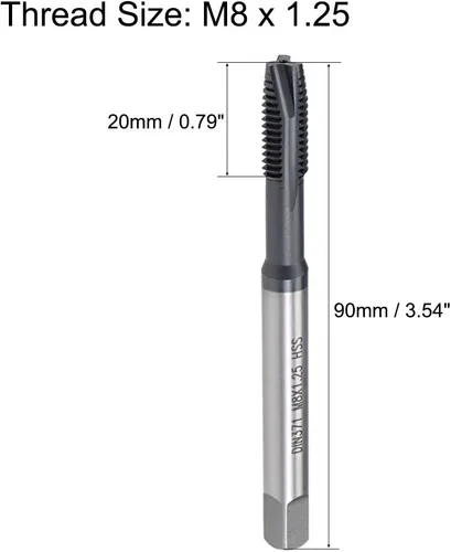 Miniatura 2 de uxcell Grifo roscado de punta espiral M8 x 1.25, tolerancia H2 de acero de alta velocidad recubierto TICN, vástago redondo con extremo cuadrado