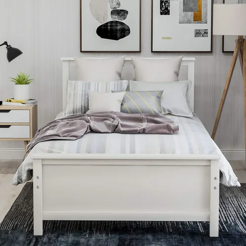Miniatura 3 de Merax - Base de colchón de madera maciza con cabecero, sin sombreador de caja, fácil montaje para plataforma infantil, doble, blanco (tripa)