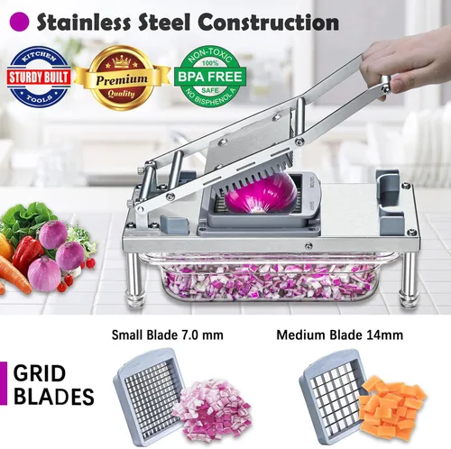 Miniatura 2 de Cortador de verduras, picador de verduras con 8 cuchillas, cortador de cebolla con recipiente, picador de alimentos todo en uno profesional