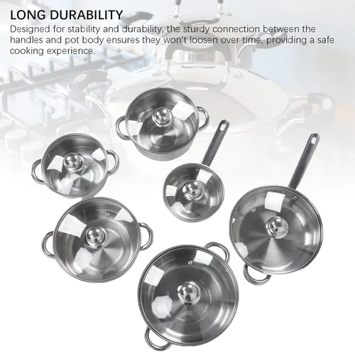 Miniatura 3 de Juego de 6 ollas y sartenes de acero inoxidable, juego de utensilios de cocina de inducción de cocina de acero inoxidable, ollas y sartenes incluso