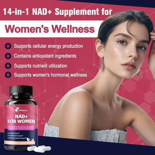 Miniatura 2 de Suplementos NAD+ para mujeres NAD Resveratrol para energía celular, DIM y arándano para equilibrio hormonal y equilibrio de estrógenos Sin OMG