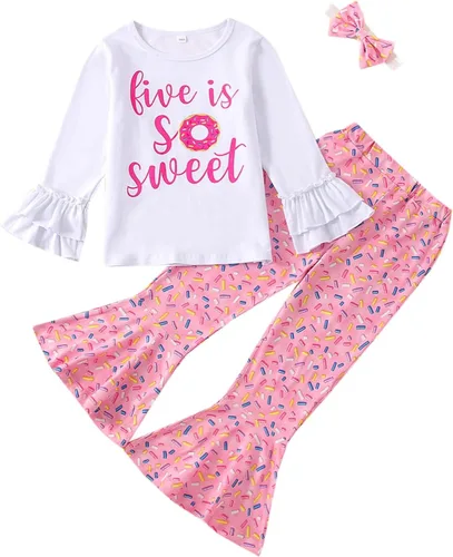 Miniatura 42 de Conjunto de ropa de cumpleaños para bebé niña pequeña, camiseta de manga larga, pantalones de campana, diadema