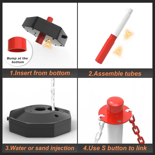 Miniatura 3 de Paquete de 6 Conos de Poste Delineador de Tráfico con Base Rellenable, Barrera de Seguridad Ajustable de Plástico para Control de Multitudes