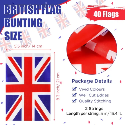 Miniatura 2 de Lenwen 54 banderines británicos del 4 de julio, banderines de bandera británica, globos de látex rojos, blancos y azules con globos de confeti
