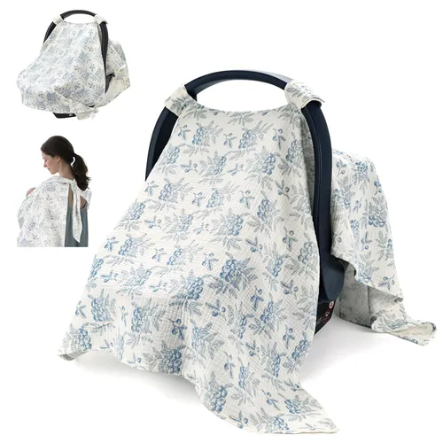 Miniatura 15 de SERAPHY Funda de Asiento de Coche 100% Algodón Muslin para Bebé, Fundas Universales para Asiento de Coche, Toldo Respirable para Asiento de Coche