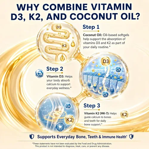 Miniatura 3 de PANWELL Vitamina D3 K2 10000 UI cápsulas blandas con MK-7 200 mcg, suplemento D3 K2 con aceite de coco, apoya la absorción de calcio, hueso, dientes