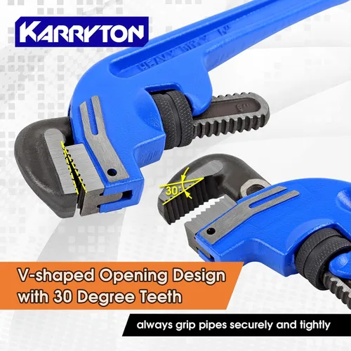 Miniatura 4 de Llave de tubo de extremo KARRYTON de 8 pulgadas, mordaza ajustable de 1.5"/38mm, mango desviado de hierro fundido, llave de plomería perfecta