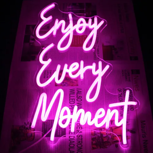 Miniatura 6 de Disfruta Cada Momento Letrero de Neón Letrero de Letras Rosas LED Letrero de Luz de Neón Disfruta Letreros de Neón para Decoración de Pared Letreros