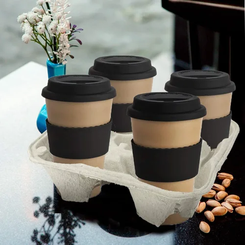 Miniatura 4 de MT Products Charola/soporte para bebidas, biodegradable, de pulpa de fibra de papel, para 4 vasos de bebidas frías o calientes. Paquete de 25