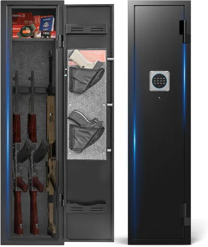 Miniatura 10 de Marcree Caja fuerte biométrica para pistola de rifles, de acceso rápido para 5 pistolas con caja de bloqueo, caja fuerte para pistola larga