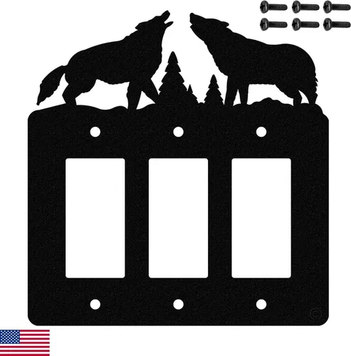 Miniatura 17 de Interruptor de luz de palanca Howling Wolves y placa de pared dúplex individual (palanca individual con potencia, negro) - Fabricado en Estados