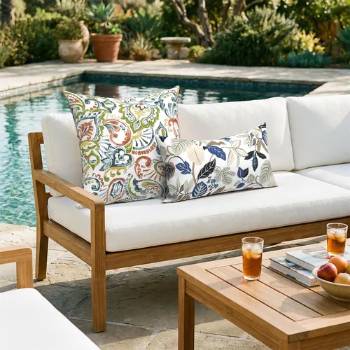Miniatura 912 de Juego de 2 almohadas para exteriores de 16 x 16 pulgadas, repelentes al agua con interiores, para muebles de patio, hogar, jardín, geometría bohemia