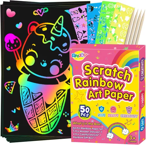 Arte de papel para rascar arcoíris para niños: 60 piezas de manualidades mágicas, regalos para niñas y niños de 4, 5, 6, 7, 8, 9, juegos,