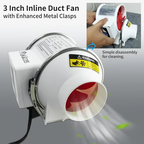 Miniatura 3 de Potente ventilador de conducto de 3 pulgadas con tubo de 1.5M, motor de cobre, flujo de aire mejorado, bajo nivel de ruido para extracción eficiente