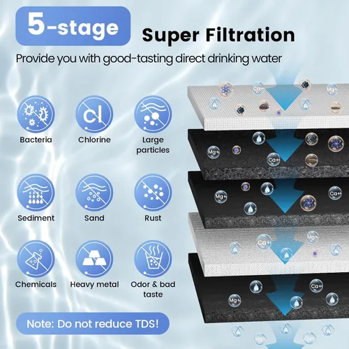 Miniatura 8 de PaniFlow - Sistema de filtro de agua, purificador de agua de ultrafiltración de 5 etapas para fregadero, 90 L/H, purificador de agua instantáneo sin