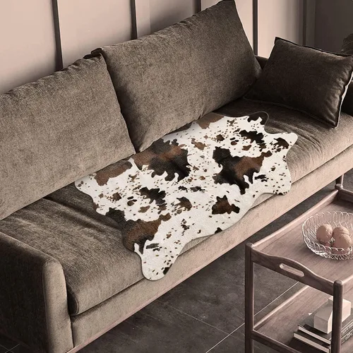 Miniatura 4 de Alfombra de piel de vaca sintética, bonita alfombra con estampado de vaca para decoración occidental, alfombra antideslizante para dormitorio, sala