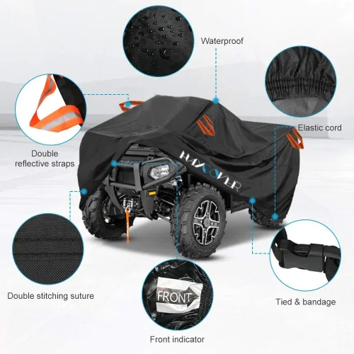 Miniatura 5 de Cubierta impermeable para ATV para Polaris Sportsman, Yamaha Grizzly, Honda Kawasaki, con correas reflectantes, almacenamiento negro, 82 x 47 x 45