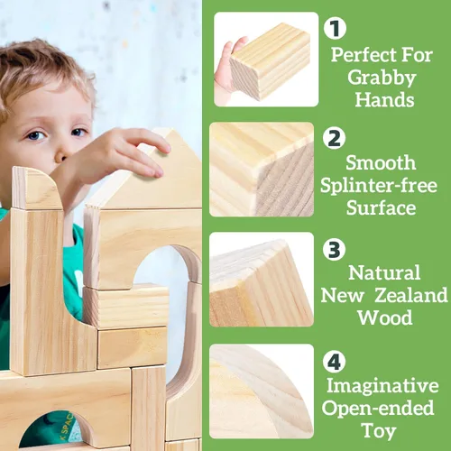 Miniatura 2 de Migargle Juego de bloques de madera grandes - Juguetes educativos de aprendizaje preescolar con caja de almacenamiento de madera, bloques para niños