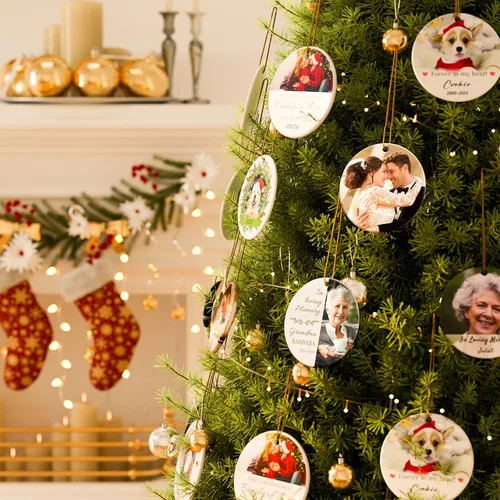 Miniatura 6 de Bemaystar Adornos de Navidad personalizados 2024 – Adornos de fotos de copo de nieve personalizados con texto, adornos para decoraciones de árboles